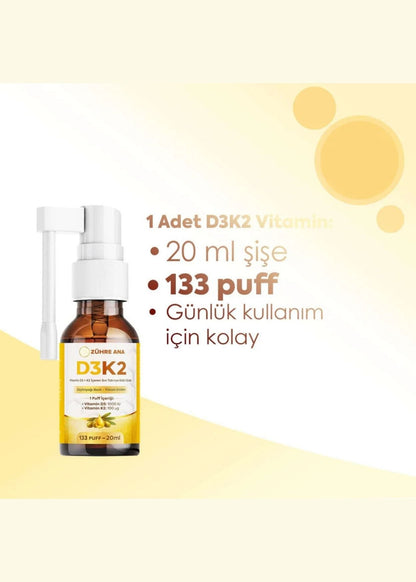 Zühre Ana Vitamin Flüssiges Nahrungsergänzungsmittel mit D3 & K2 – Spray | Peynircim