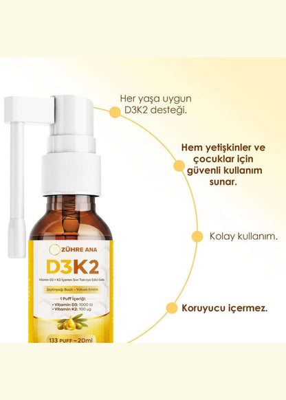 Zühre Ana Vitamin Flüssiges Nahrungsergänzungsmittel mit D3 & K2 – Spray | Peynircim