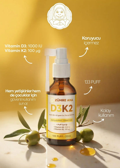 Zühre Ana Vitamin Flüssiges Nahrungsergänzungsmittel mit D3 & K2 – Spray | Peynircim