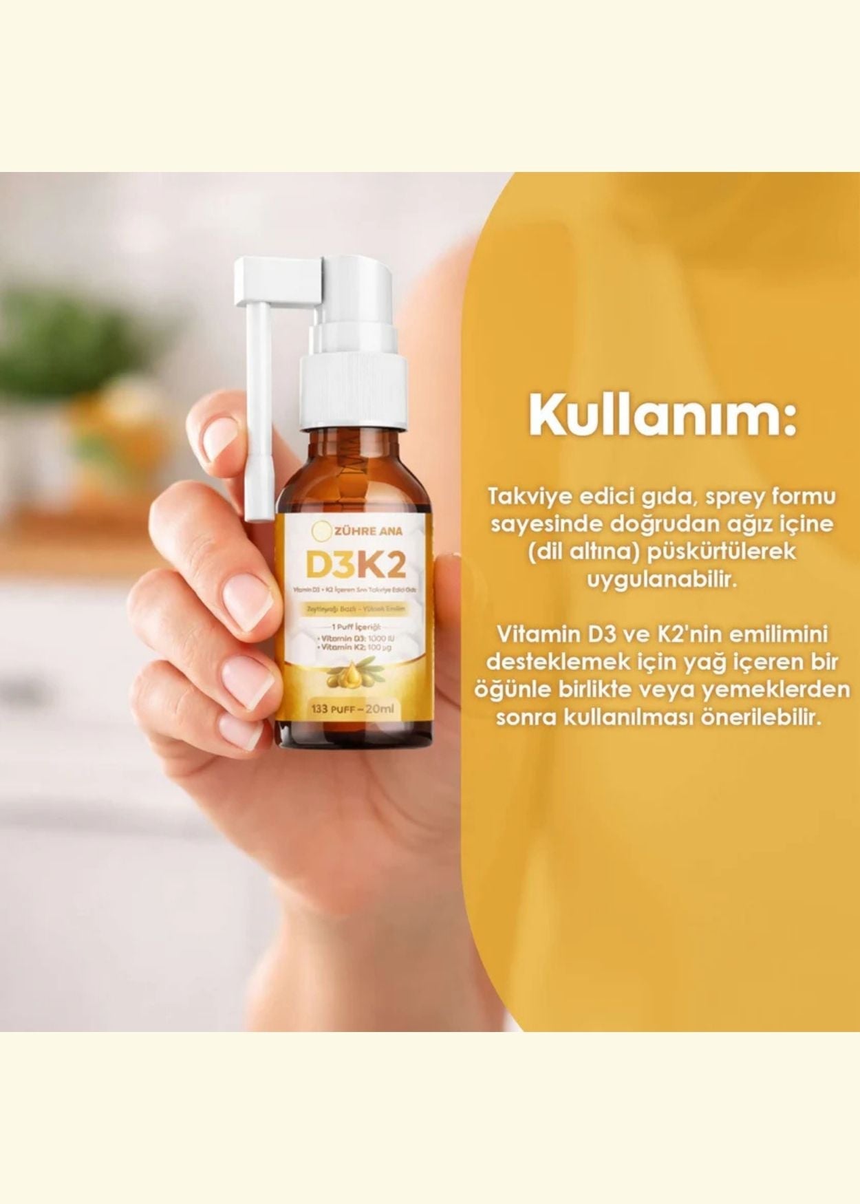 Zühre Ana Vitamin Flüssiges Nahrungsergänzungsmittel mit D3 & K2 – Spray | Peynircim