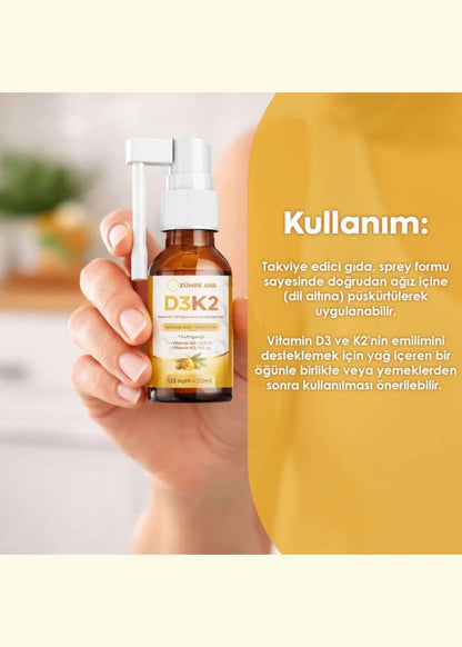 Zühre Ana Vitamin Flüssiges Nahrungsergänzungsmittel mit D3 & K2 – Spray | Peynircim
