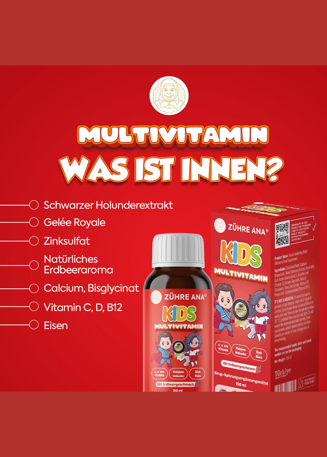 Zühre Ana Kids - Erdbeer Multivitamin Sirup 150ml